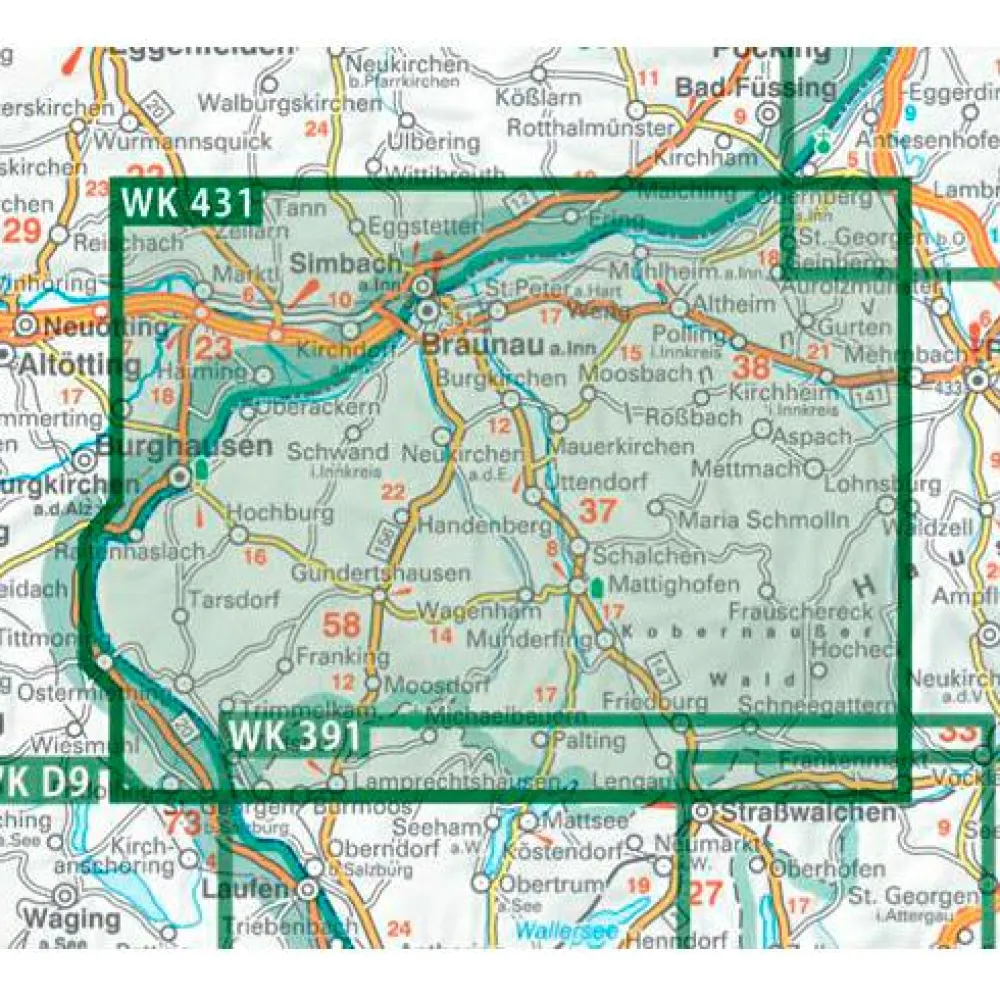 Sale - Ibmer Moor-Kobernaußerwald-Braunau-Burghausen-Marktl - Wanderkarte Wanderkarten