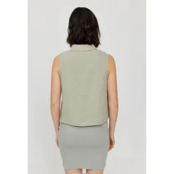Mazine - Women's Sleeveless Linen Blouse - Bluse