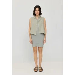 Mazine - Women's Sleeveless Linen Blouse - Bluse