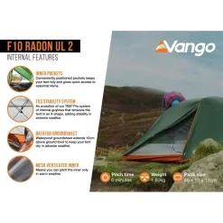 Vango - F10 Radon UL 2 - 2-Personen Zelt^ Trekkingzelte|Trekkingausrüstung